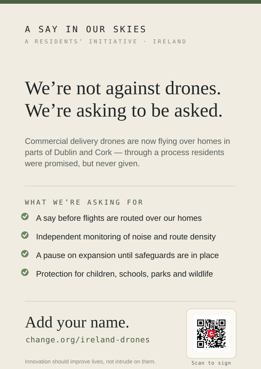 A5 flyer — A Say in Our Skies, for letterboxes and handouts